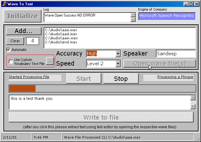 Wave To Text ActiveX OCX Screenshot